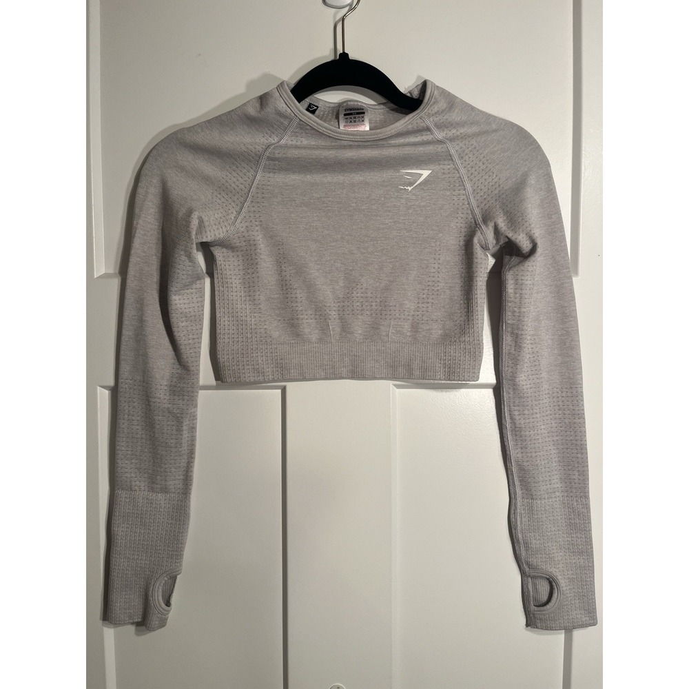 Gymshark Vital Seamless Women XS Gray Marl Long Sleeve Crop Top Thumbholes